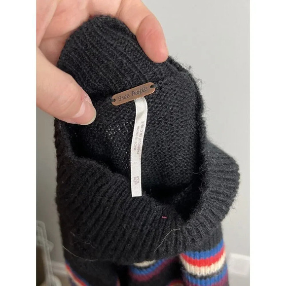 Free People Stripe Wool Blend Mock Neck Sweater Size XS Black Multi Women’s - Picture 4 of 6